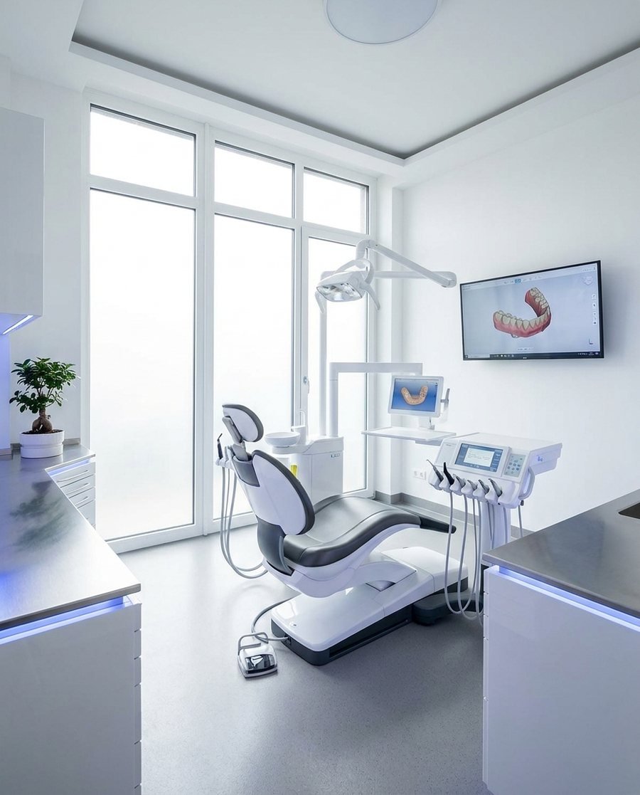Modern treatment room at Master Dentistry Center with digital 3D scanning display